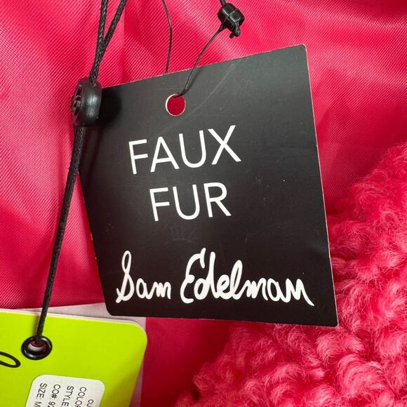 Sam Edelman Faux Fur Curly Oversized Collar Coat Women's Medium Pink NEW $180 - Picture 8 of 16